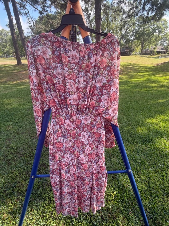 ASTR The Label Floral Midi Dress Small Pink Smocked Long Sleeve Boho Cottagecore - Picture 5 of 7